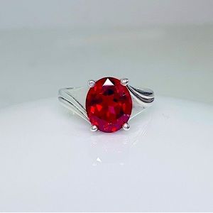 Created Ruby Sterling Silver Oval Faceted Ring